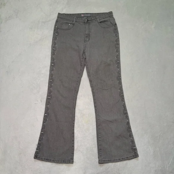 COS Y2K Gray Flared Jeans with Side Rhinestone Embellishments - Picture 2 of 9